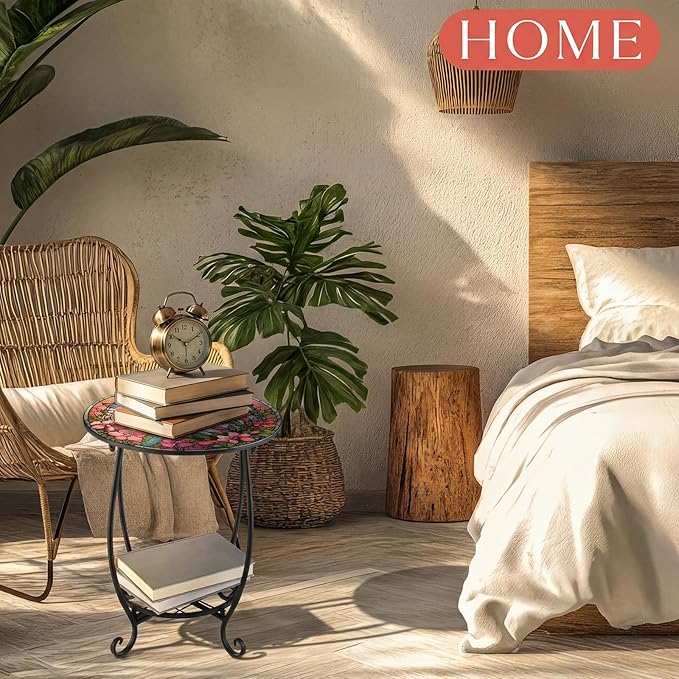 Outdoor Side Table Round Small Mosaic Patio Accent Indoor End Plant Coffee Tea - Image 8