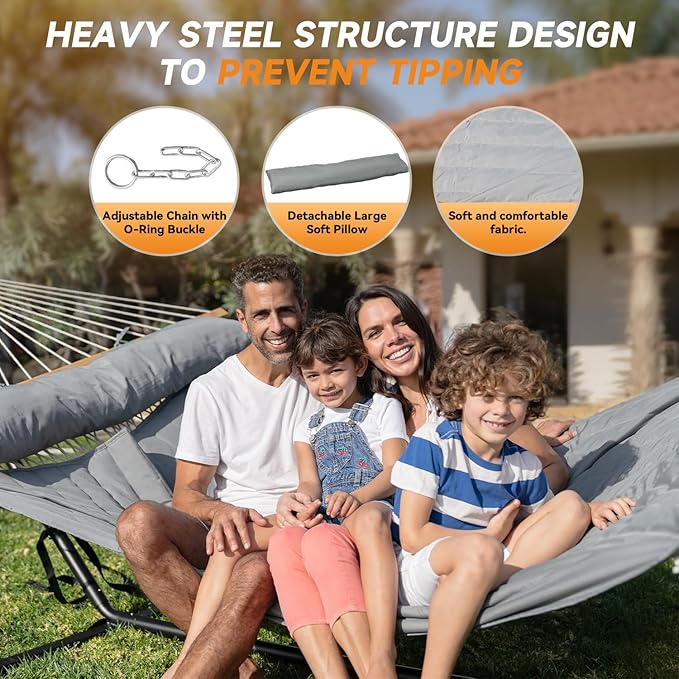 2 Person Outdoor Hammock with Stand, Cotton Rope Hammock with Polyester Pad - Image 4
