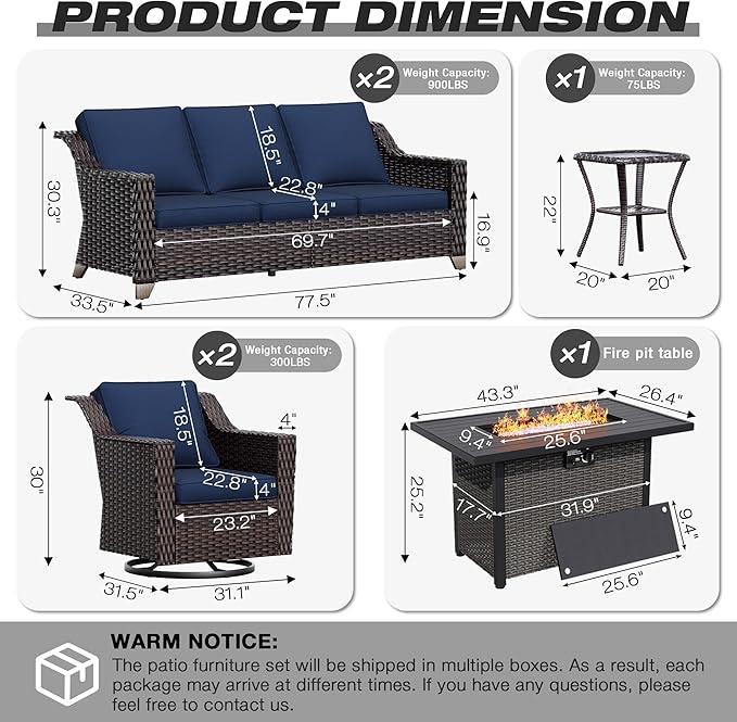 Joyside Wicker Patio Furniture Sets, 6 Pieces Upgraded Large Size Outdoor - Image 2