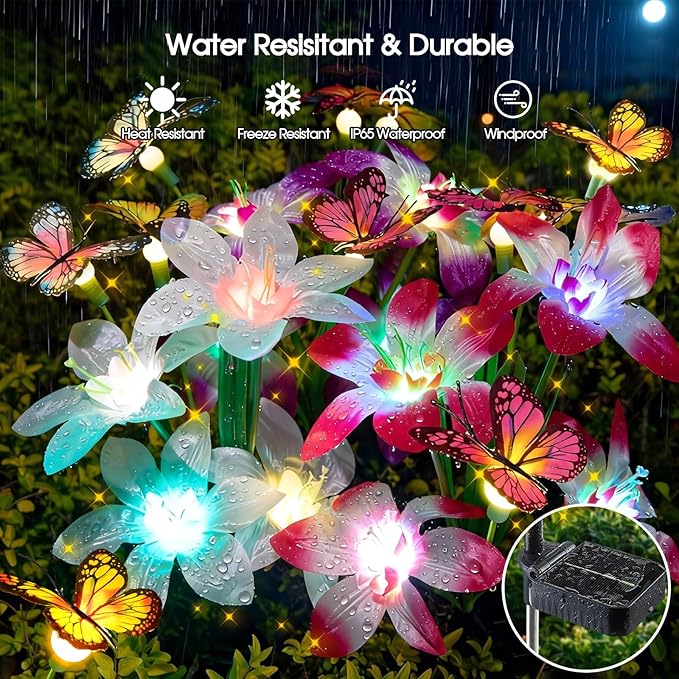Garpar Solar Lily Lights with Swaying Butterflies, Upgraded Garden Solar Lights - Image 3