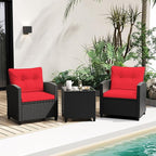 Tangkula 3 Pieces Patio Furniture Set, Rattan Conversation Set w/Soft Seat & - Image 3