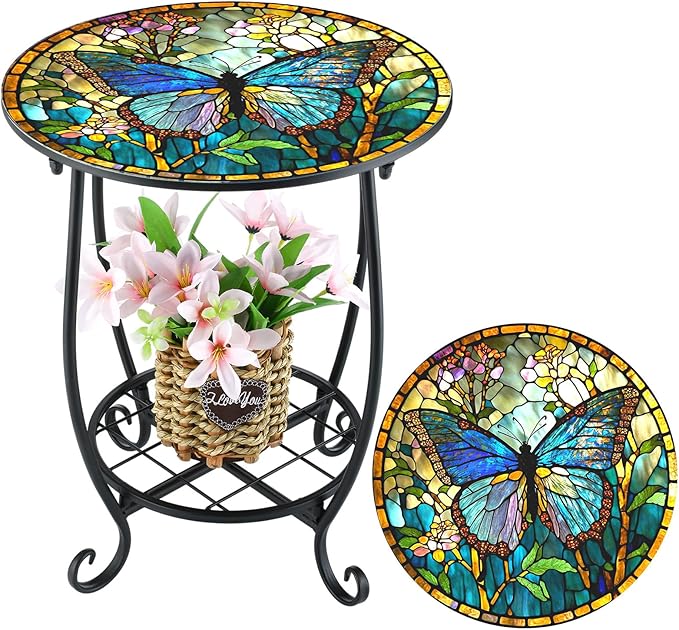 Outdoor Side Table Round Small Mosaic Patio Accent Indoor End Plant Coffee Tea by Cinnvoice