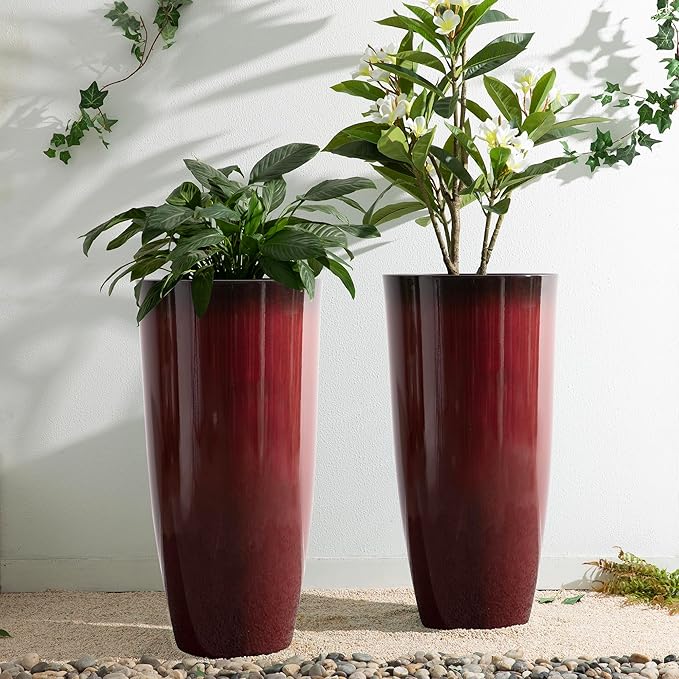 Glitzhome 30" H Oversized Tall Planter, Gradient Red Faux Ceramic Finish - Image 8