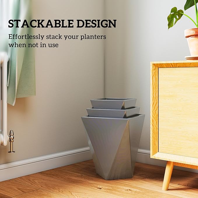 Outsunny Set of 3 Tall Planters, MgO Indoor Outdoor Planters - Image 6
