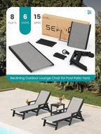 SERWALL Patio Chaise Lounge Chair, 5 Positions Outdoor Lounger - Image 7