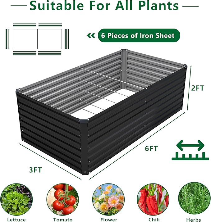 6x3x2FT Galvanized Raised Garden Bed Kit, Vegetable Plant Boxes-Rectangle Metal - Image 2