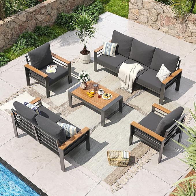 Aoxun Aluminum Patio Furniture Set 7 Seats, Oversized Outdoor Sectional by Aoxun