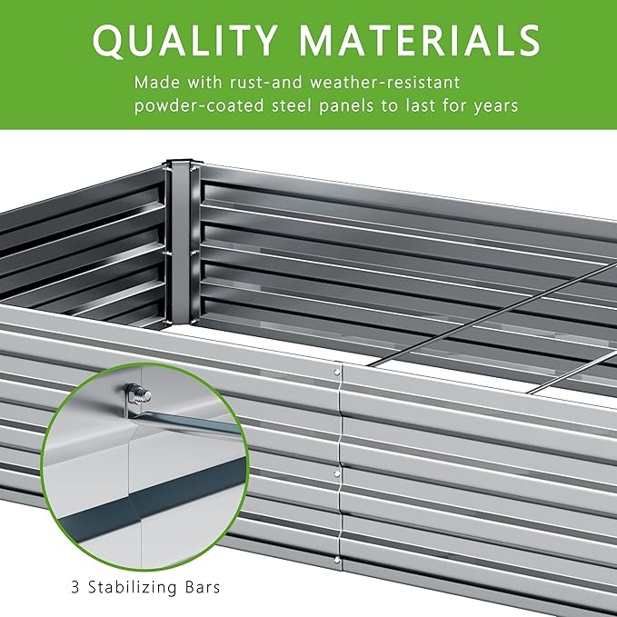 12x2x1FT Galvanized Raised Garden Bed Kit, Vegetable Boxes-Rectangle Metal - Image 3