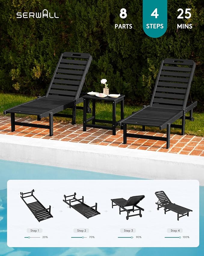 SERWALL Outdoor Chaise Lounge Set of 6, HDPE Pool Lounge Chair - Image 9