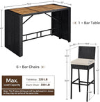 Yaheetech 7 Piece Patio Dining Set Outdoor Acacia Wood Bar Table and Chairs - Image 3