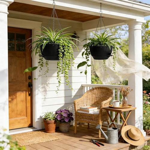 13 Inch 2 Pack Large Self Watering Hanging Planters - Image 2