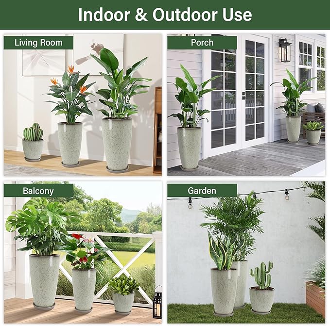 24/21/12 Inch Large Plastic Planter, Lightweight Ceramic-Look Tall Planters - Image 7