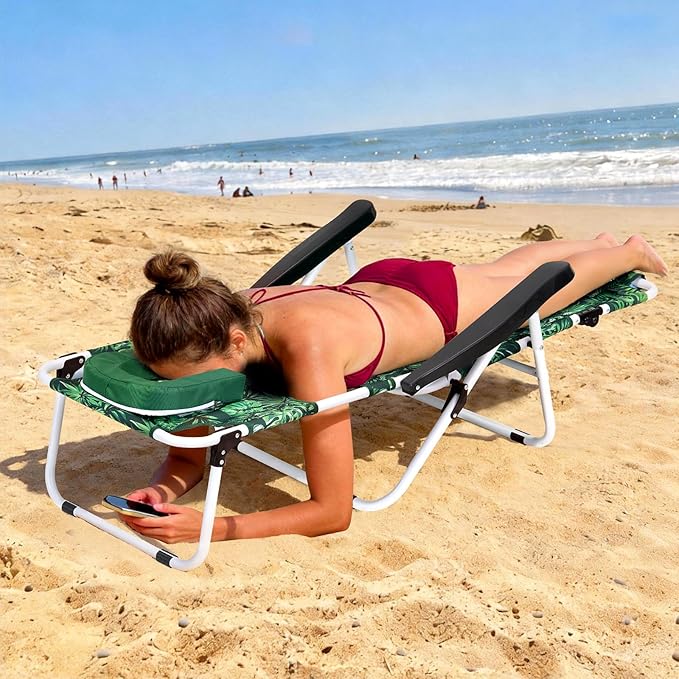 ABORON Tanning Chair with Face Hole, 5-Position Adjustable Reclining Beach - Image 2