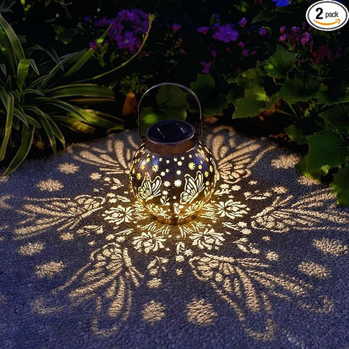 2 Pack Outdoor Solar Hanging Lantern Lights Metal LED Decorative Lamp by ExcMark