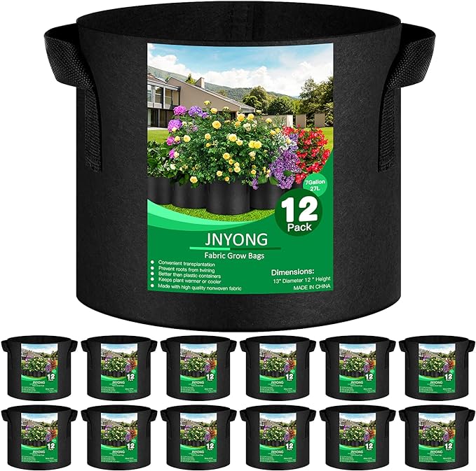 12-Pack 7 Gallon Thickened Non-Woven Grow Bags, Aeration Fabric Pots by JNYONG