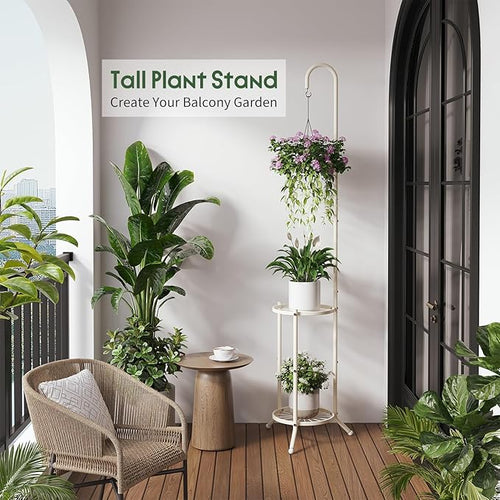 2-Tier Hanging Plant Stand Indoor and Outdoor, Space-Saving Iron Planter Shelves - Image 2