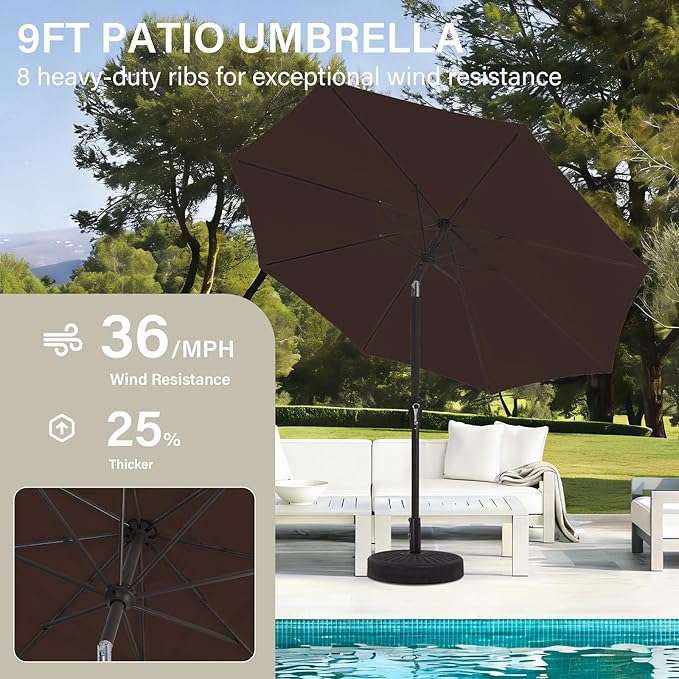 MEWAY 9ft Patio Umbrella Outdoor Table Umbrellas - Image 4