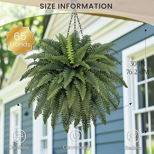 42" Artificial Boston Fern Large Bush Plants, 2 Bundles of Fake Ferns - Image 2