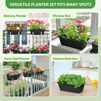 OYEAL 4 Pack Railing Planter Box Outdoor Hanging Balcony Planters 17 Inch - Image 6