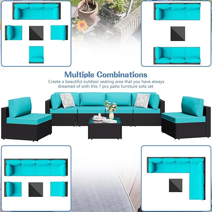 Shintenchi 7 Pieces Outdoor Patio Sectional Sofa Couch, PE Wicker Furniture - Image 4