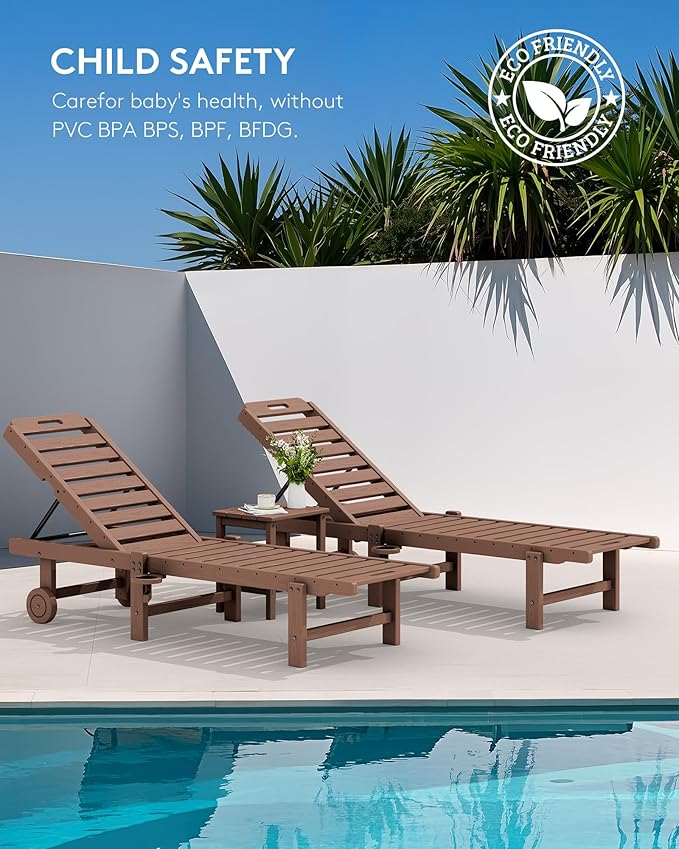 SERWALL Outdoor Chaise Lounge Set of 8, HDPE Pool Lounge Chairs - Image 8