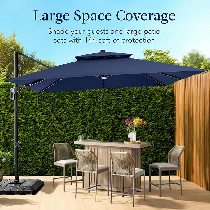 Best Choice Products 12x12ft LED Cantilever Patio Umbrella w/Base Included & - Image 4