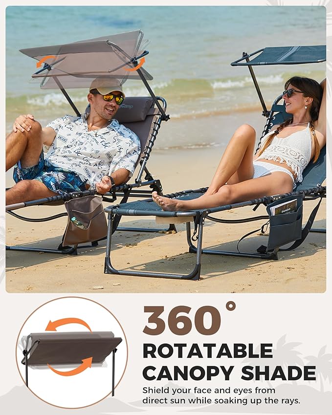 KingCamp Tanning Chair with Face Hole, Lounge Chairs Outdoor Folding Comfy - Image 5
