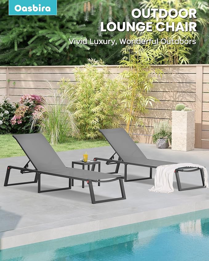 Aluminum Chaise Lounge Chair Outdoor Set of 2, Foldable & No Assembly Pool - Image 6