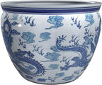 Red Lantern 18" Dragon Blue & White Porcelain Fishbowl - Image 6