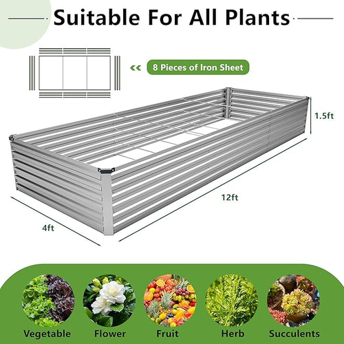 12x4x1.5FT Galvanized Raised Garden Bed, Vegetable Boxes-Rectangle Metal Flower - Image 2