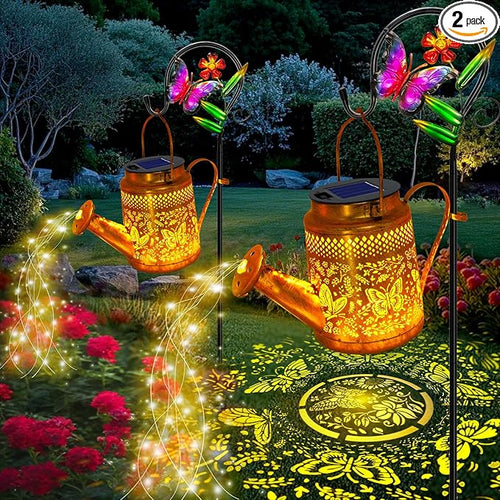 2 Pack Solar Powered Butterfly Watering Can Lights Waterproof Outdoor Decor by YJFWAL
