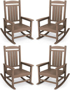 KINGYES HDPE Outdoor Rocking Chair Set of 4, Widened Seat Patio Rocking Chair by KINGYES