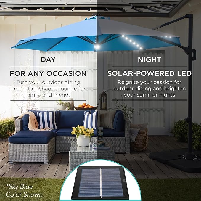 Best Choice Products 10ft Solar LED Cantilever Patio Umbrella, 360-Degree - Image 3