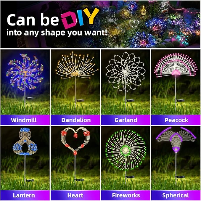 4 PCS Solar Firework Light, Outdoor Solar Garden Decorative Lights 120 LED - Image 8