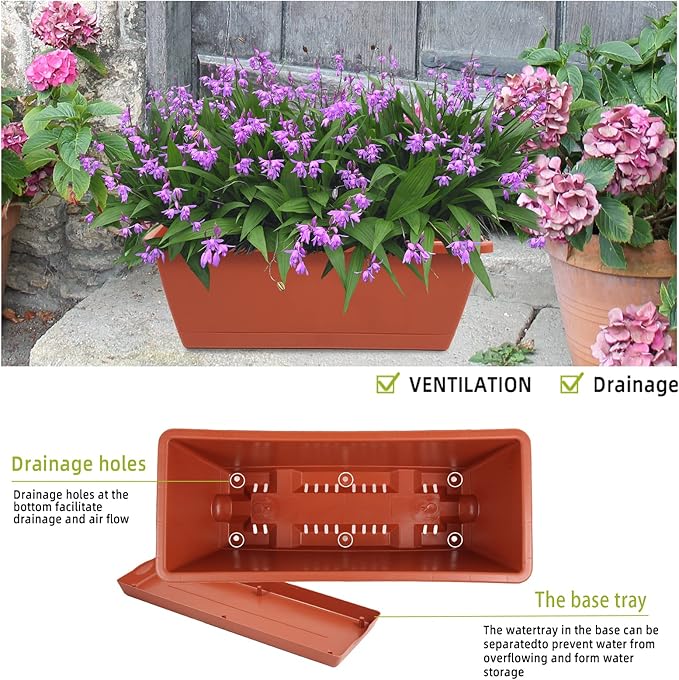 8pcs Window Box Planter, 17 Inches Flower Window Boxes, Rectangle Planters Box - Image 6