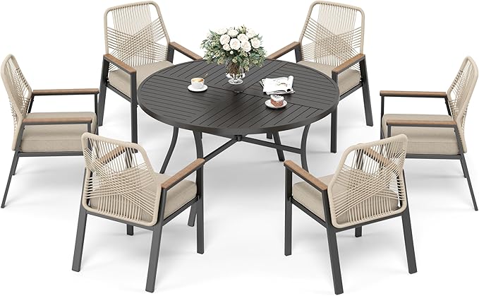 7 Pieces Patio Dining Set, 6 x Woven Rattan Chairs - Image 8