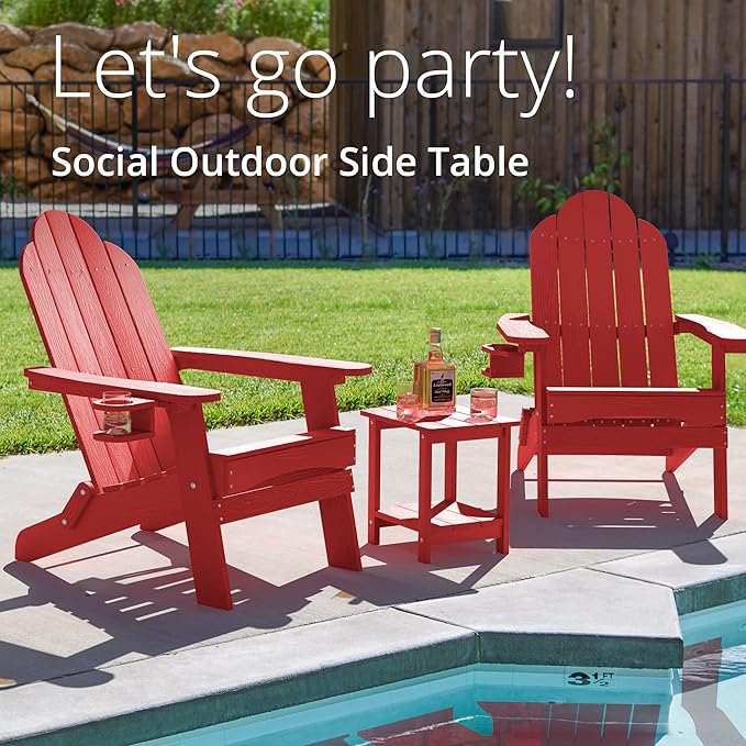 LUE BONA Adirondack Outdoor Side Table, 2-Tier Bright Red HDPS Patio End Table - Image 5