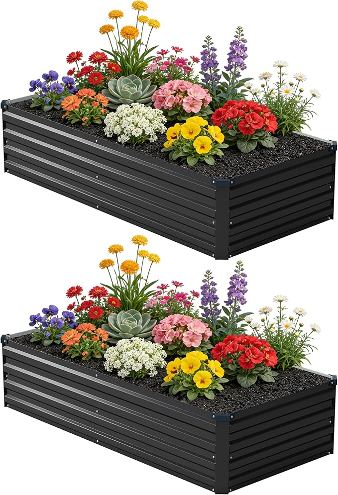 6x1.5x1 ft Galvanized Raised Garden Bed, Outdoor Planter Box Metal Patio Kit by Zunatu