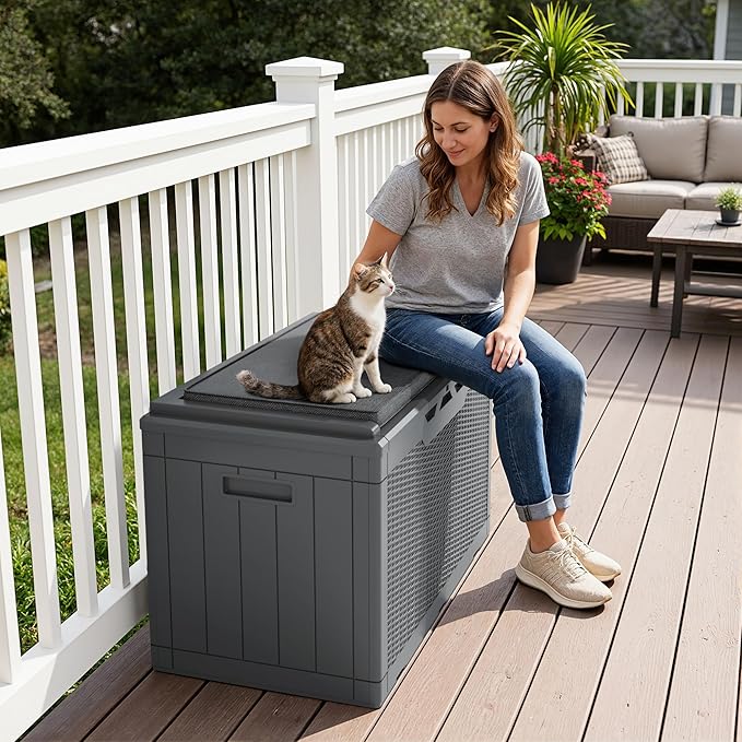 Greesum 100 Gallon Resin Deck Box Large Outdoor Storage Boxes - Image 2