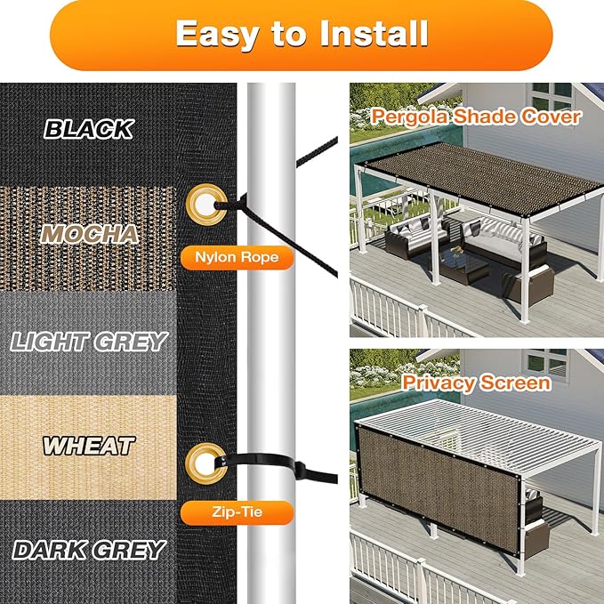 Artpuch Outdoor Pergola Shade Cover 10x18 FT Sun Shade Cloth - Image 5