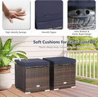 Tangkula 2 Pieces Patio Ottomans, Patiojoy Hand-Woven PE Rattan Side Table - Image 6