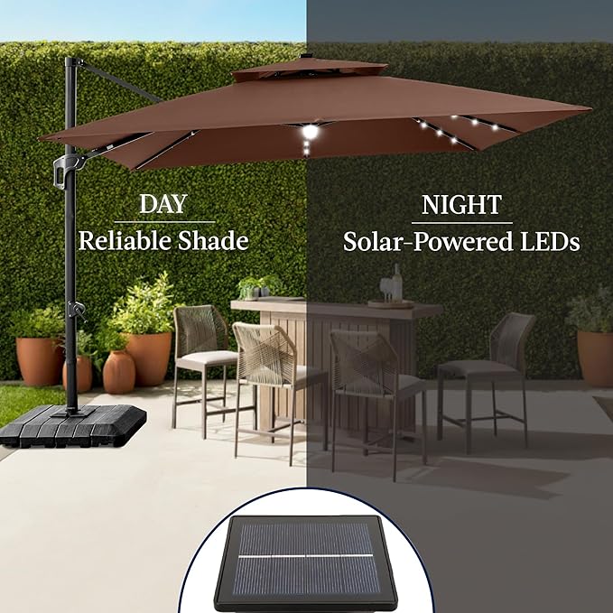 Best Choice Products 9x12ft LED Cantilever Patio Umbrella w/Base Included & - Image 6