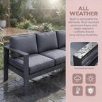 Kiss the Water Outdoor Couch Aluminum Patio Furniture Sofa, 3 Seat All-Weather - Image 7