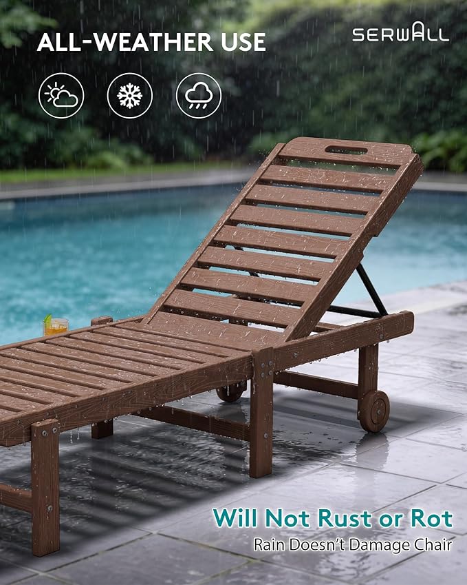 SERWALL Outdoor Chaise Lounge Set of 2, All-Weather HDPE Pool Lounge Chairs - Image 7