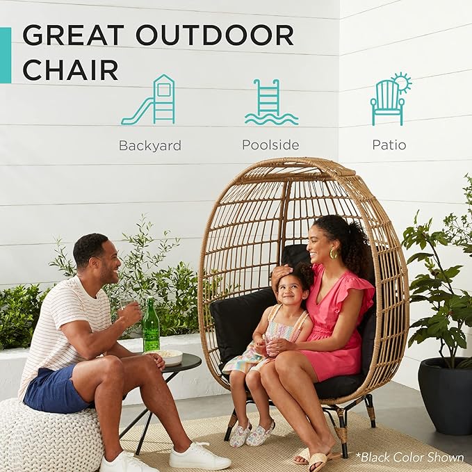 Best Choice Products Wicker Egg Chair, Oversized Indoor Outdoor Lounger - Image 4