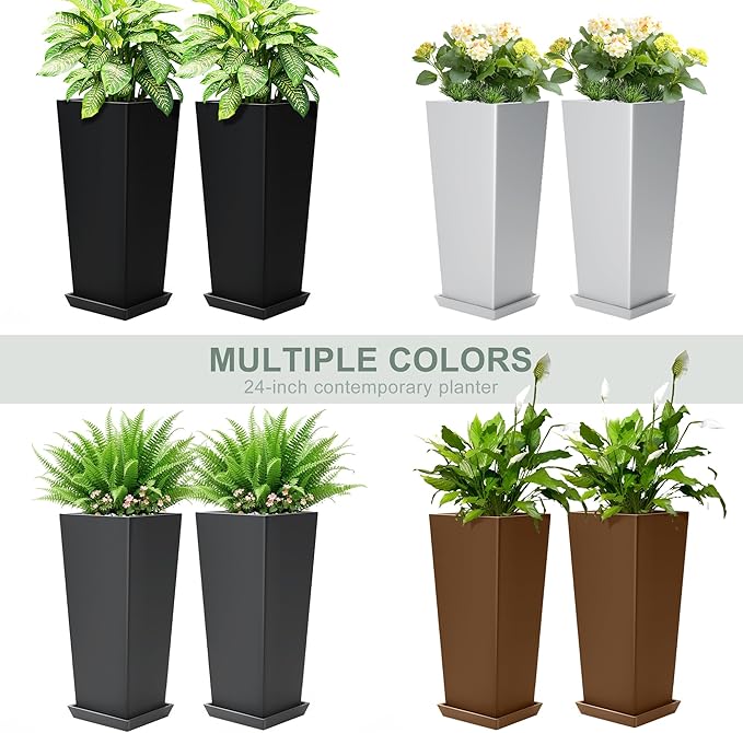 24" Set of 2 Tall Black Planters - Image 7