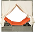 Patio Chaise Lounge, Four-sided Canopy, Overhead Curtain and Orange Cushion - Image 5