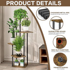 5 Tier Plant Stand Indoor, Thickened Metal Wood Corner Plant Shelf Stands - Image 3
