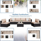 Shintenchi 7 Pieces Outdoor Patio Sectional Sofa Couch, Wicker Furniture - Image 6