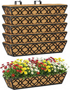 Y&M 24 Inch Window Deck with Coco Liner, Fence Metal Hanging Flower Planter by YM